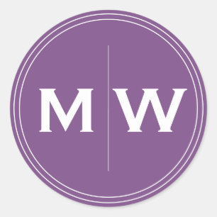 Adesivo Redondo Elegante Púrpura Quadrada Círculo Dois Monograma I