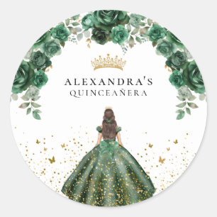 Adesivo Redondo Elegante Quinceañera Floral Falso Folheado Esmeral
