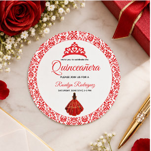 Adesivo Redondo Elegante Quinceañera Real Vermelha