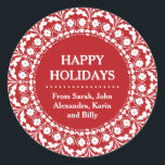 Adesivo Redondo Elegante Red and White Christmas Labels Folart<br><div class="desc">Etiquetas de natal tradicionais e felizes para os feriados elegantes para pacotes,  conservas,  bolsas de biscoitos de Natal.</div>