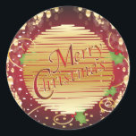 Adesivo Redondo Elegante Red e Green Christmas<br><div class="desc">Elegante Natal Vermelho e Verde Este bonitinho adesivo de Natal apresenta um elegante ouro, design vermelho e verde e as palavras Feliz Natal. Este adesivo seria excelente para decorar suas embalagens, reserva de sucata ou colocá-la em sua correspondência de Natal. Este adesivo também está disponível em dois tamanhos diferentes. ⭐...</div>