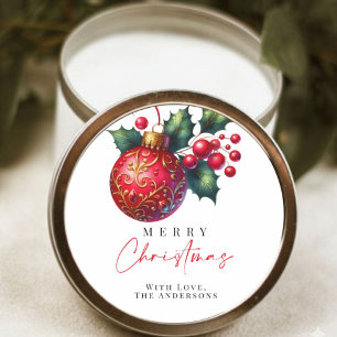 Adesivo Redondo Elegante Red Ornament Christmas