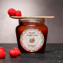 Adesivo Redondo Elegante Red Poinsettias Feliz Natal