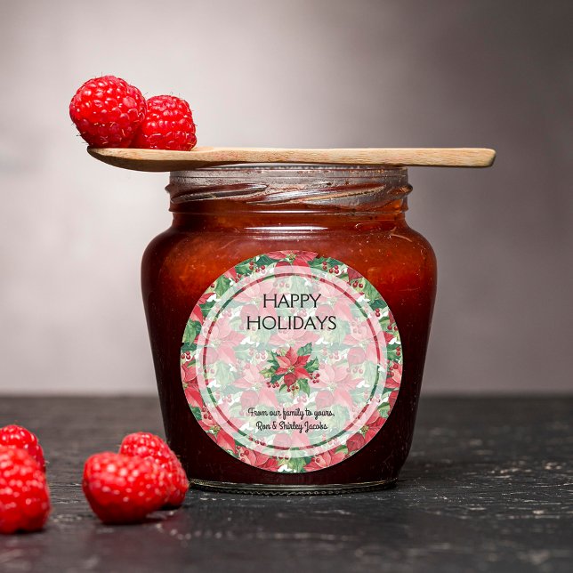 Adesivo Redondo Elegante Red Poinsettias Natal (Elegant Red Poinsettias Christmas Round Stickers)