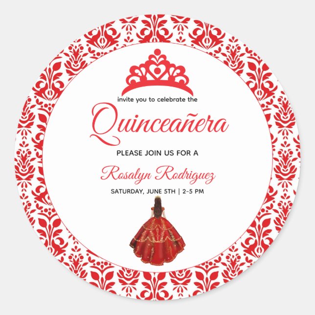 Adesivo Redondo Elegante Red Quinceañera (Frente)