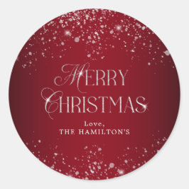 Adesivo Redondo Elegante Red Silver Glitter Feliz Natal