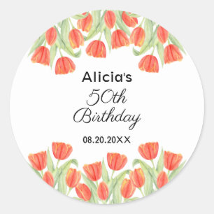 Adesivo Redondo Elegante Red Tulip Botânica 50º Aniversário