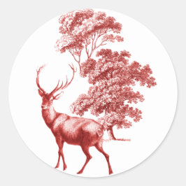 Adesivo Redondo Elegante Red Vintage Toile Deer na Floresta
