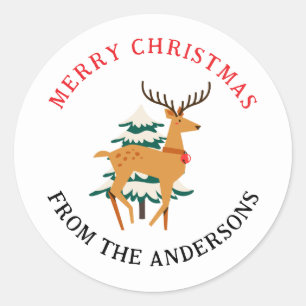 Adesivo Redondo Elegante Reindeer & Papais noeis Nome da Família d