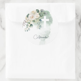 Adesivo Redondo Elegante religioso Rosa Cruz Verde