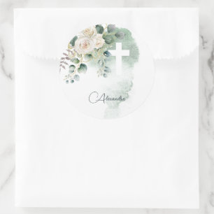 Adesivo Redondo Elegante religioso Rosa Cruz Verde