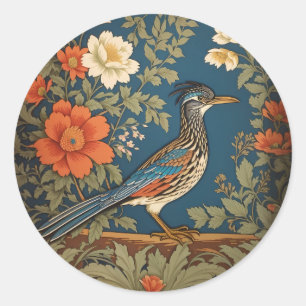 Adesivo Redondo Elegante Roadrunner Bird William Morris Inspirou