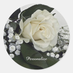 Adesivo Redondo Elegante & Romântica Rosa Branca Personalizada