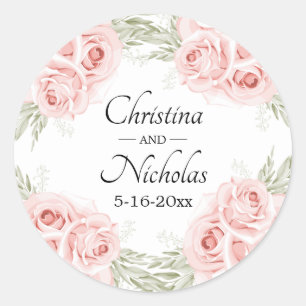 Adesivo Redondo Elegante Rosa Bege Floral Casamento
