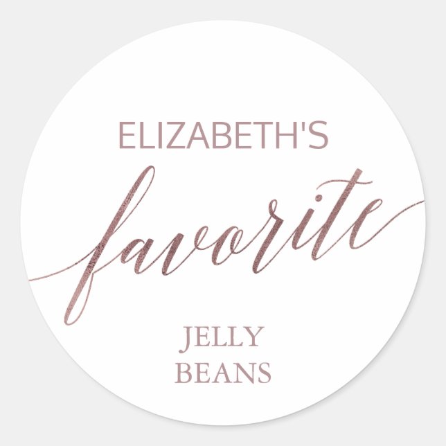 Adesivo Redondo Elegante Rosa, Caligrafia Dourada, Seu Favorito (Frente)