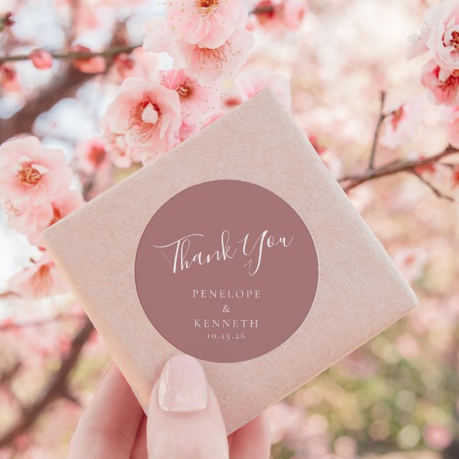 Adesivo Redondo Elegante Rosa de Dusty de Casamento Personalizado  (Criador carregado)