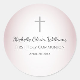 Adesivo Redondo Elegante Rosa Dourada Simple Cross First Communing