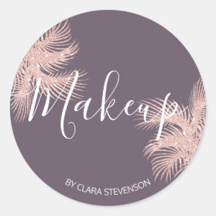 Adesivo Redondo Elegante rosa dourado brilhante palma maquiagem fe