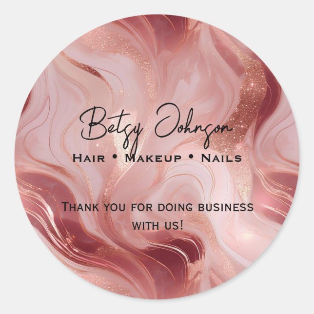 Adesivo Redondo Elegante Rosa Dourado e brilhante Obrigado (Frente)