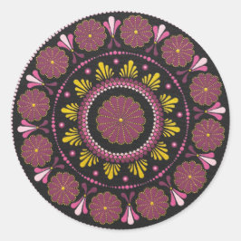 Adesivo Redondo Elegante rosa Dourado Mandala, Boho Zen Dot Art Fl