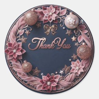 Adesivo Redondo Elegante Rosa Dourado & Rosa Veludo Floral Obrigad