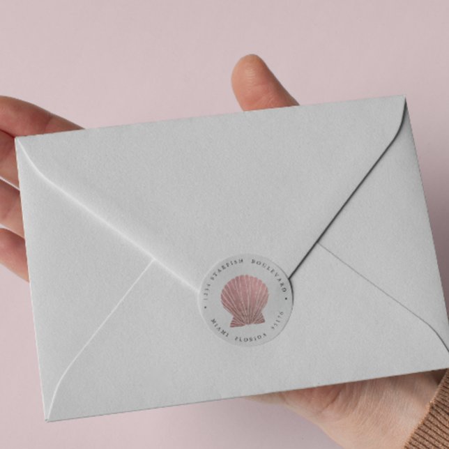 Adesivo Redondo Elegante ROSA DOURADO SEASHELL endereço de devoluç (Criador carregado)