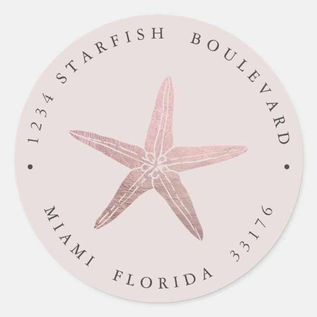 Adesivo Redondo Elegante ROSA DOURADO Starfish Endereço de devoluç (Frente)