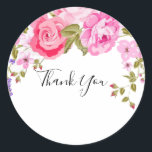 Adesivo Redondo Elegante Rosa Floral Obrigado<br><div class="desc">Elegante Floral Rosa, Obrigado Clássico Pau Redondo. Elegante Floral Rosa, Obrigado Clássico Pau Redondo. Este obrigado floral romântico e elegante que vocês colam é perfeito para casamentos e todas as ocasiões. O design floral é uma cascata de flores cor-de-rosa. Mantenha como está ou personalize as etiquetas do adesivo com o(s)...</div>