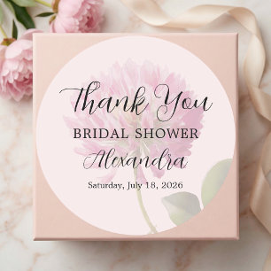 Adesivo Redondo Elegante Rosa Flores Bridal Shower Obrigado