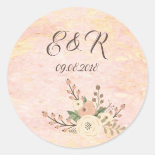 Adesivo Redondo Elegante Rosa Mármore Chic Floral Casamento