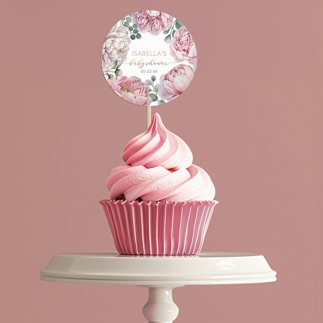 Adesivo Redondo Elegante Rosa, Peony e Greenery Girl Chá de fralda (Sticker favor for many uses)