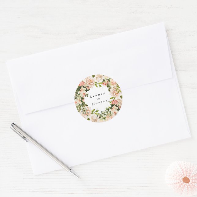 Adesivo Redondo Elegante Rosa Romance Wedding (Envelope)