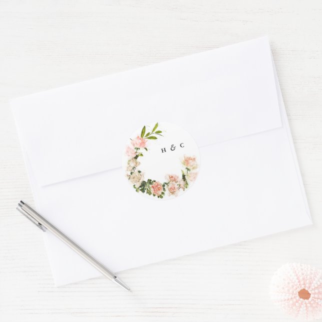 Adesivo Redondo Elegante Rosa Romance Wedding (Envelope)