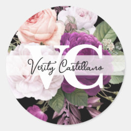 Adesivo Redondo Elegante Rosas de Pêssego Floral Simples Pessoal