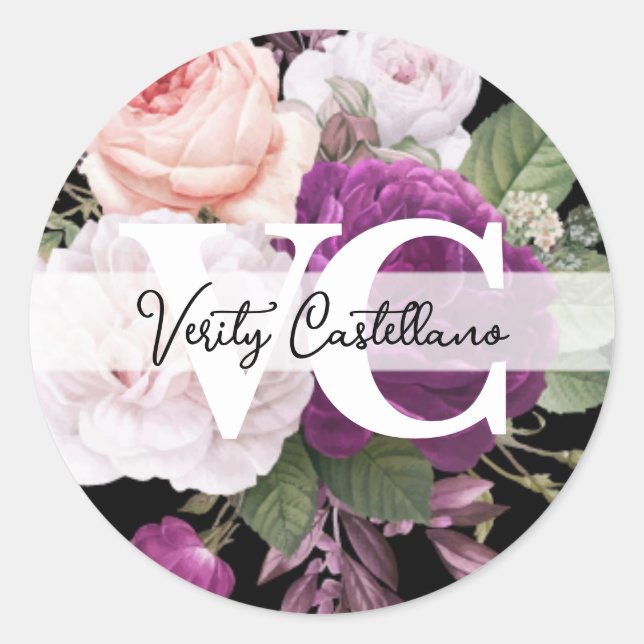 Adesivo Redondo Elegante Rosas de Pêssego Floral Simples Pessoal (Frente)