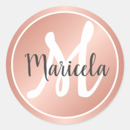 Adesivo Redondo Elegante Rosé Dourado Pastel Rosa Nome Monogramado