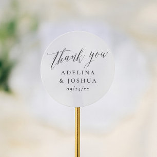 Adesivo Redondo Elegante Roteiro Caligrafia Agradecimento Casament
