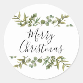 Adesivo Redondo Elegante Roteiro de Verdura Moderna Feliz Natal
