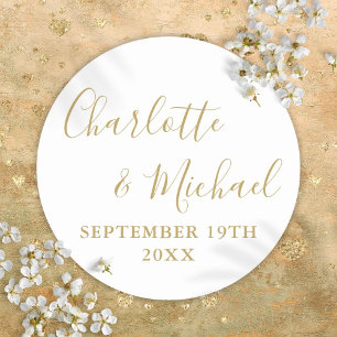 Adesivo Redondo Elegante Rótulo de Assinatura Dourado