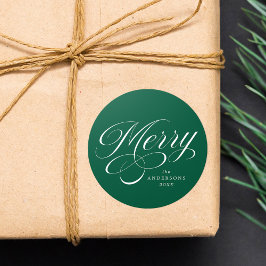 Adesivo Redondo Elegante Rótulo de Caligrafia Alegre Verde Natal