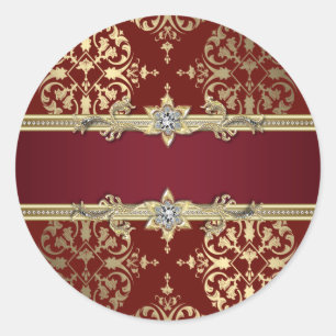 Adesivo Redondo Elegante Ruby Red Dourada Damask Stickers