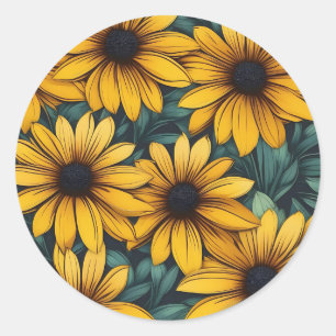Adesivo Redondo Elegante Rudbeckia Blossoms