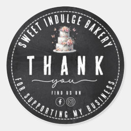 Adesivo Redondo Elegante Rustic Black White Bakery Obrigado