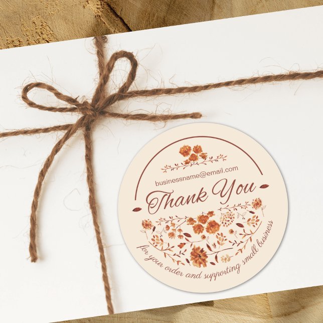 Adesivo Redondo Elegante Rustic Boho Brown Fall Floral (Criador carregado)