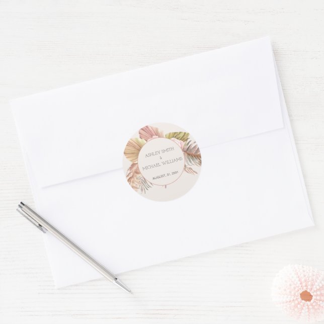 Adesivo Redondo Elegante Rustic Boho Floral Botaniqe Wedding (Envelope)