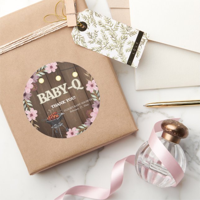 Adesivo Redondo Elegante Rustic Floral Baby-Q Grill Chá de fraldas (Presentear)