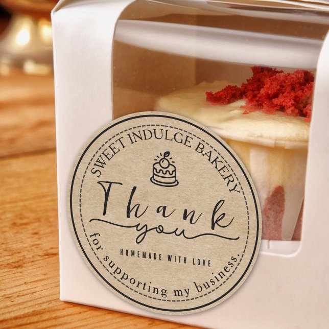 Adesivo Redondo Elegante Rustic Kraft Bakery Obrigado (Criador carregado)