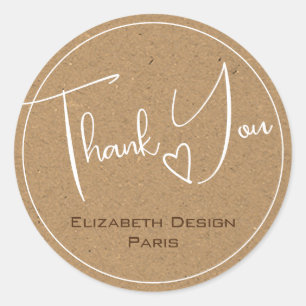 Adesivo Redondo Elegante Rustic Kraft Paper Simples Obrigado Rótul
