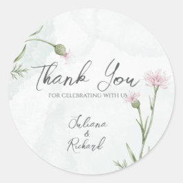 Adesivo Redondo Elegante Rustic Pink Poppy Floral Obrigado Sticker