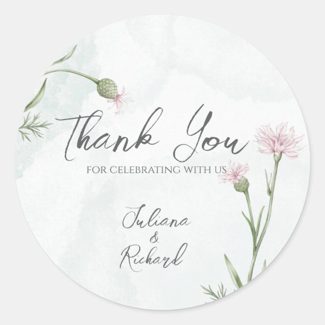 Adesivo Redondo Elegante Rustic Pink Poppy Floral Obrigado Sticker (Frente)